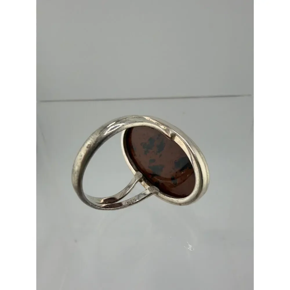 Handcrafted Polished Mahogany Obsidian Sterling Silver Ring Size 9